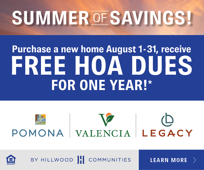 Purchase a new home from Aug 1 to 31 and receive free HOA dues for one year